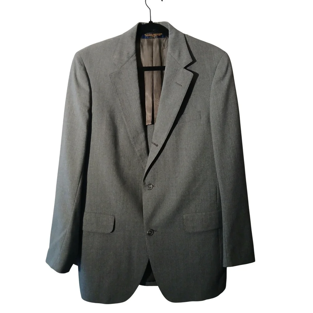 Brooks Brothers Mens Grey Stretch Wool Suit Blazer Jacket Sport Coat Size 44R‎